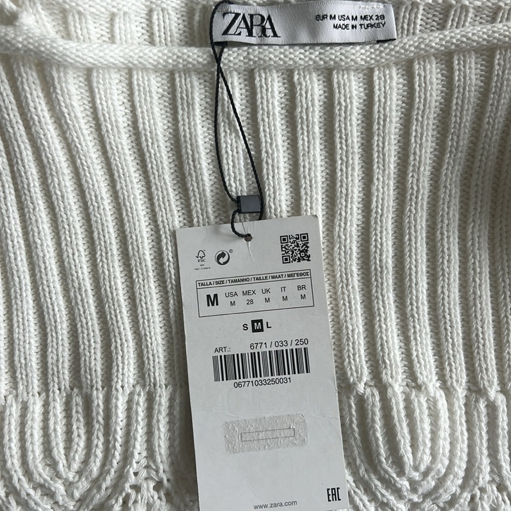 Zara Ruffle Knit Crochet Top White Size Medium - Picture 8 of 8